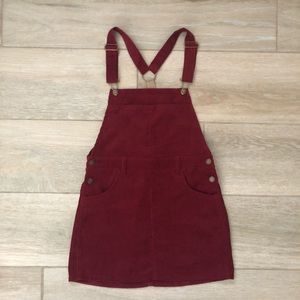 Red Corduroy Overall Mini Dress